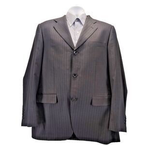 Botinelli Mens Blazer Black Blue Pinstripe Size 48R 3 Button Double Vented